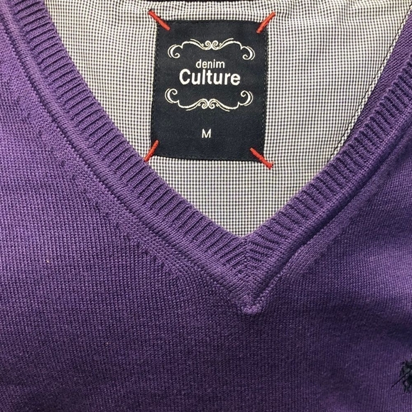 Men's Sweater DENIM CULTURE Sweater Cotton Sweater Purple Cardigan V Neck Shirt - Picture 5 of 6